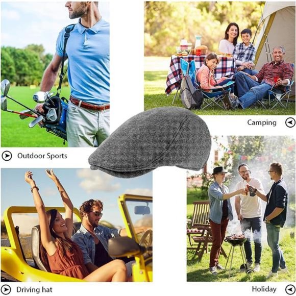 4 Pieces Men's Flat Cap Gatsby Newsboy Hat Driving Cabbie Hunting Cap - Picture 4 of 7